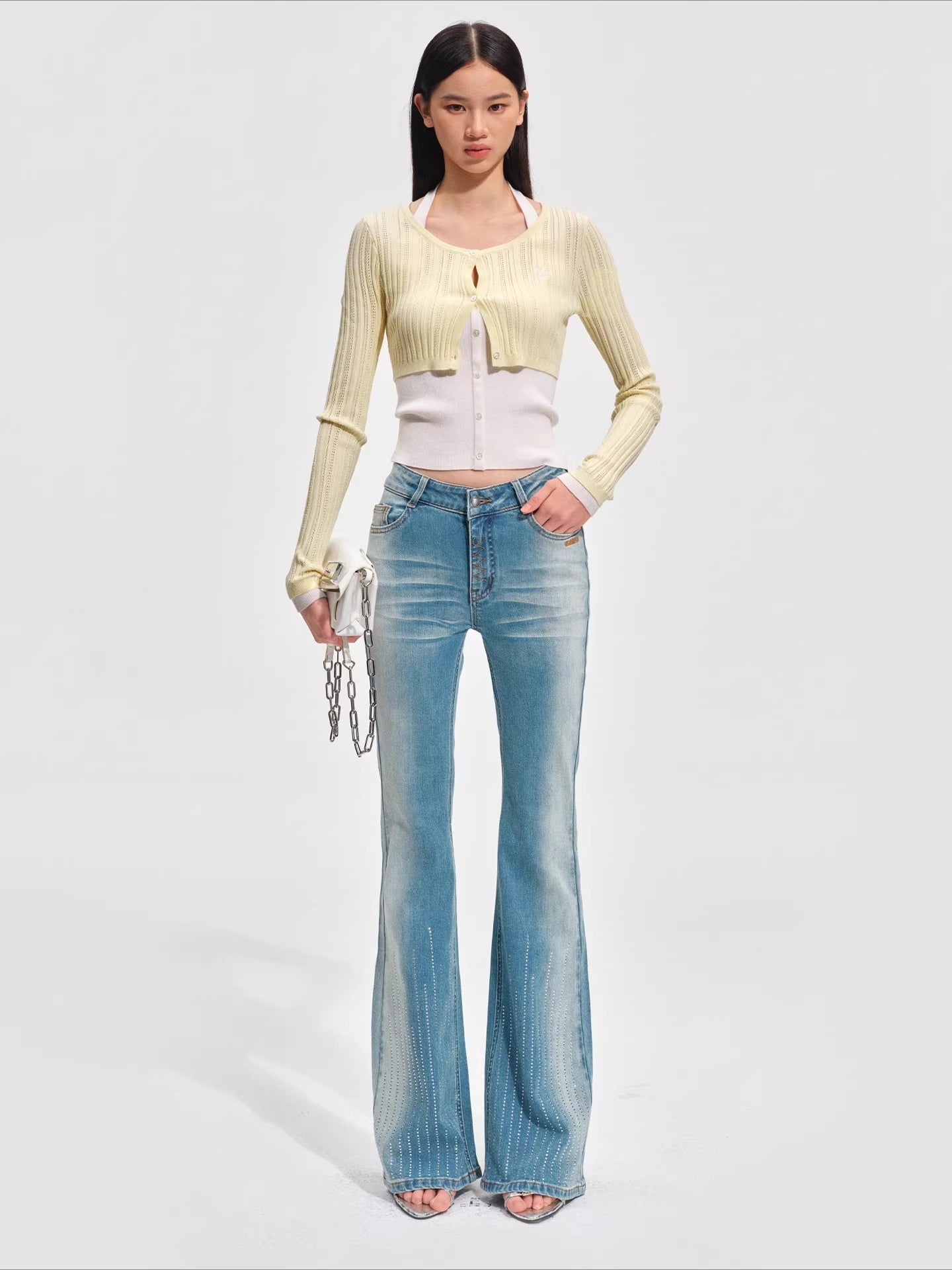 Faux Layered Slim-Fit Knit Cardigan