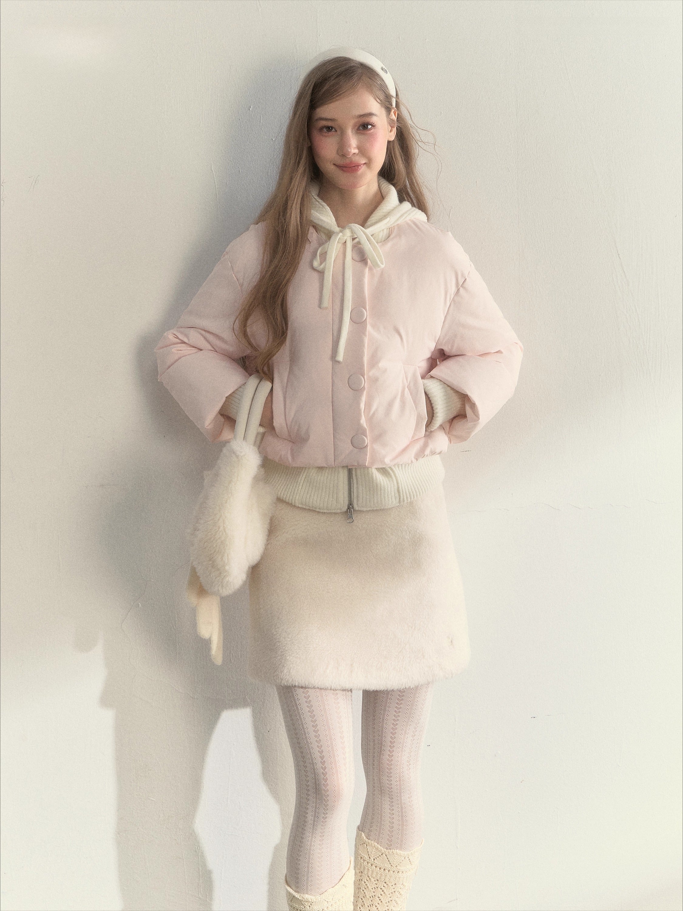 Glacier Pink Knit-Lined Hooded Down Jacket