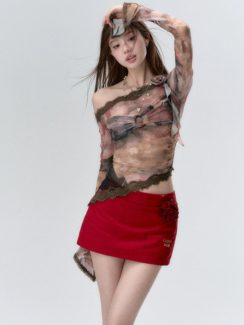 Lace Paneling Mesh Off-the-Shoulder Blouse - CHINASQUAD