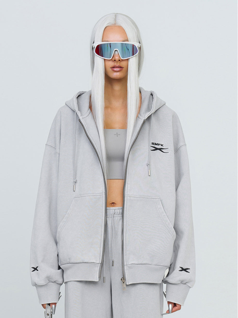 Black & Gray Future Embroidered Hoodie - CHINASQUAD