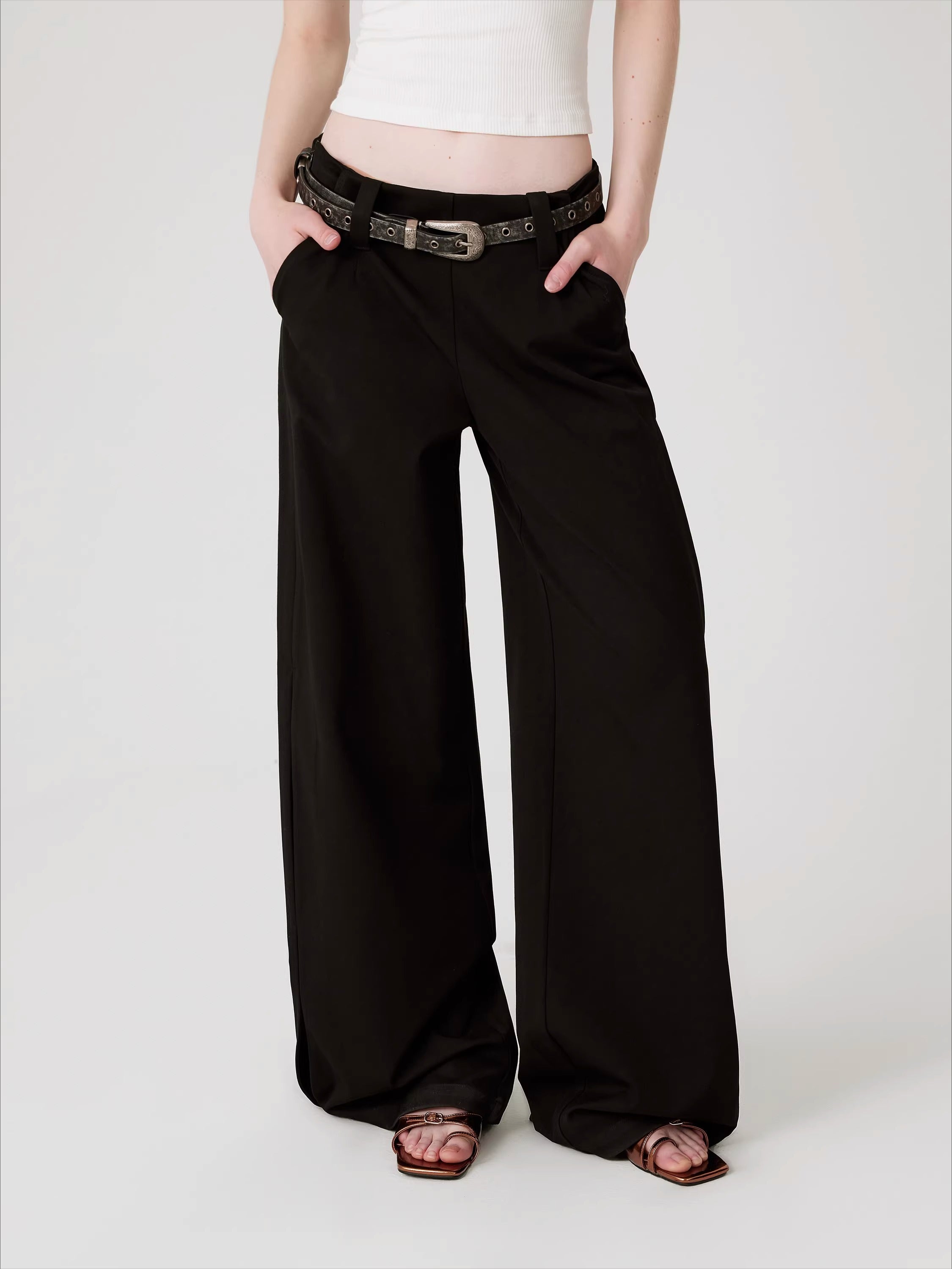 Original Draped Black Wide-Leg Suit Trousers