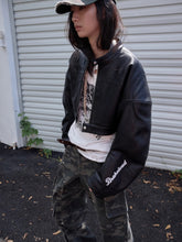 Letter Print Structured Cropped Moto Jacket - CHINASQUAD
