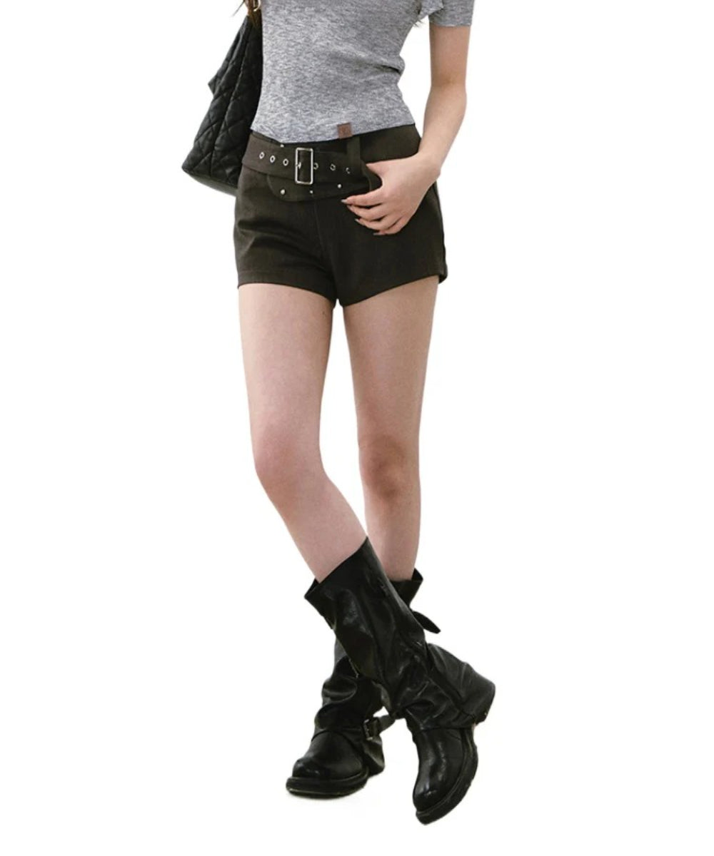 Waist Belt Irregular Detail Shorts - CHINASQUAD