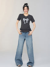 Ballet-style Bow-adorned Short sleeve Top - CHINASQUAD