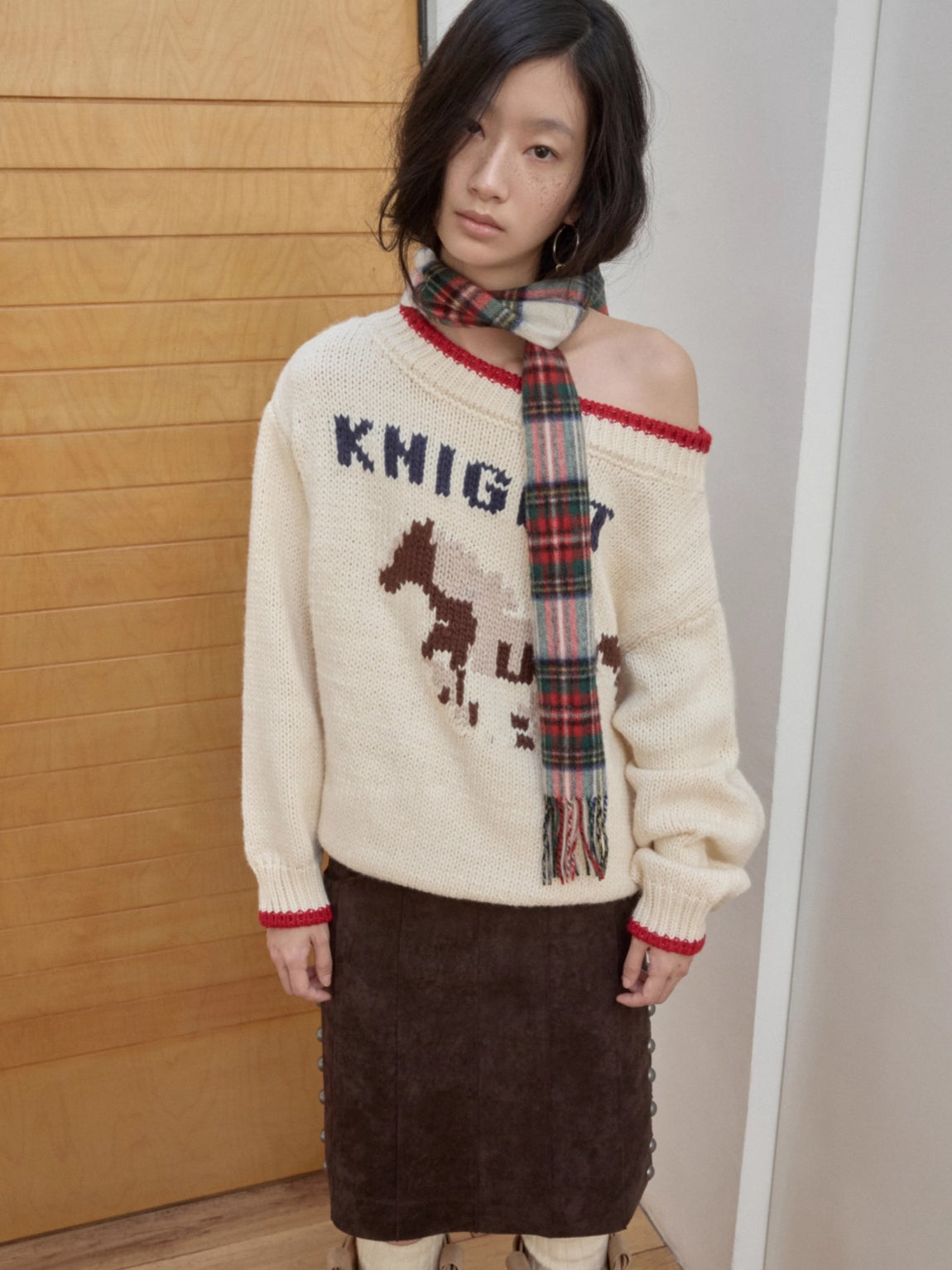 Fair Isle Icelandic Off-Shoulder Chunky Knit Sweater