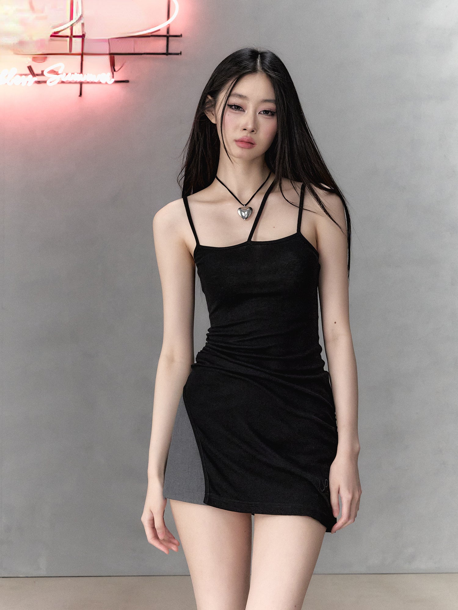 Gray & Black Wool Blend Camisole Dress - CHINASQUAD