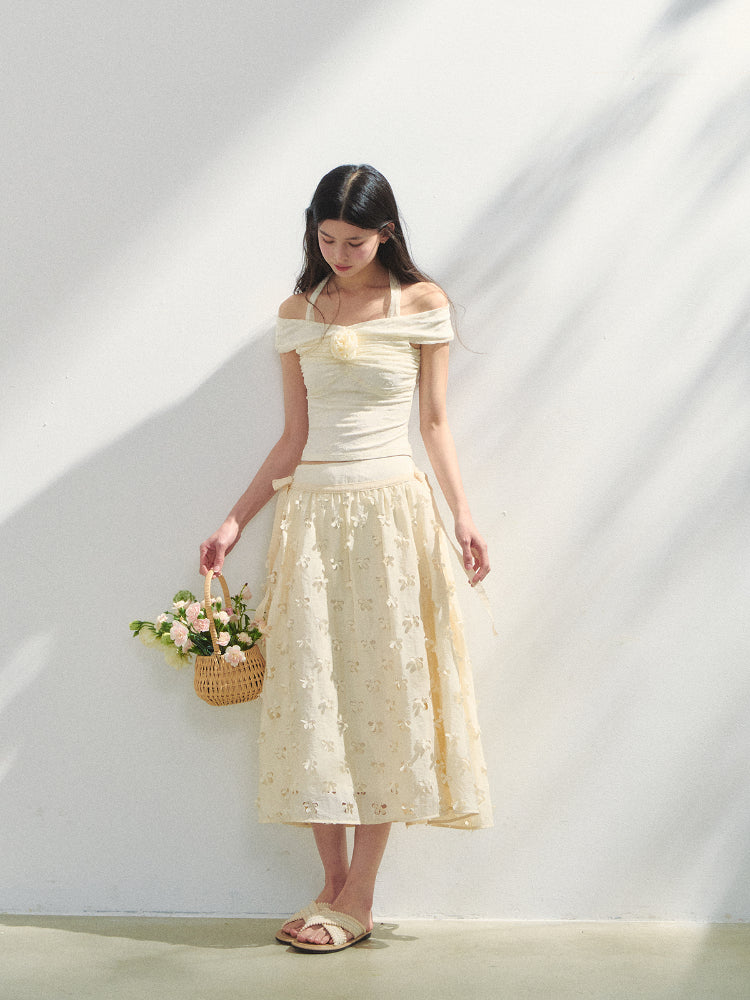 Off Shoulder 3D Flower Lace Short Top - CHINASQUAD