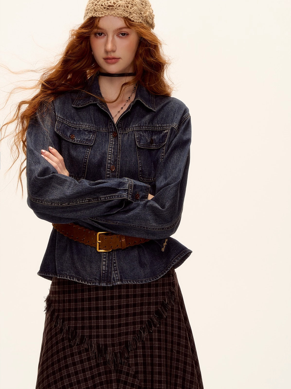 Vintage Washed Denim Belted Shirt