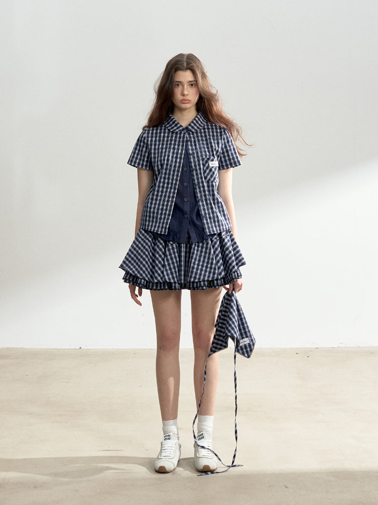 Blue Plaid College Style Tencel Cotton Shirt - CHINASQUAD