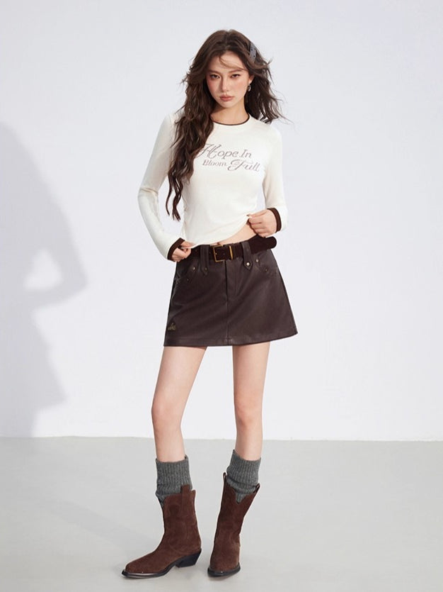 Dual-Layer Letter Embellished Slim-Fit T-Shirt