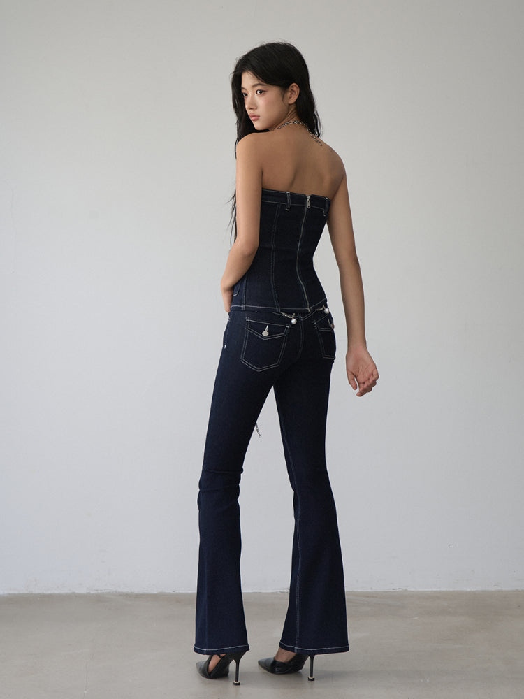 Vintage Denim Contrast Bandeau - CHINASQUAD