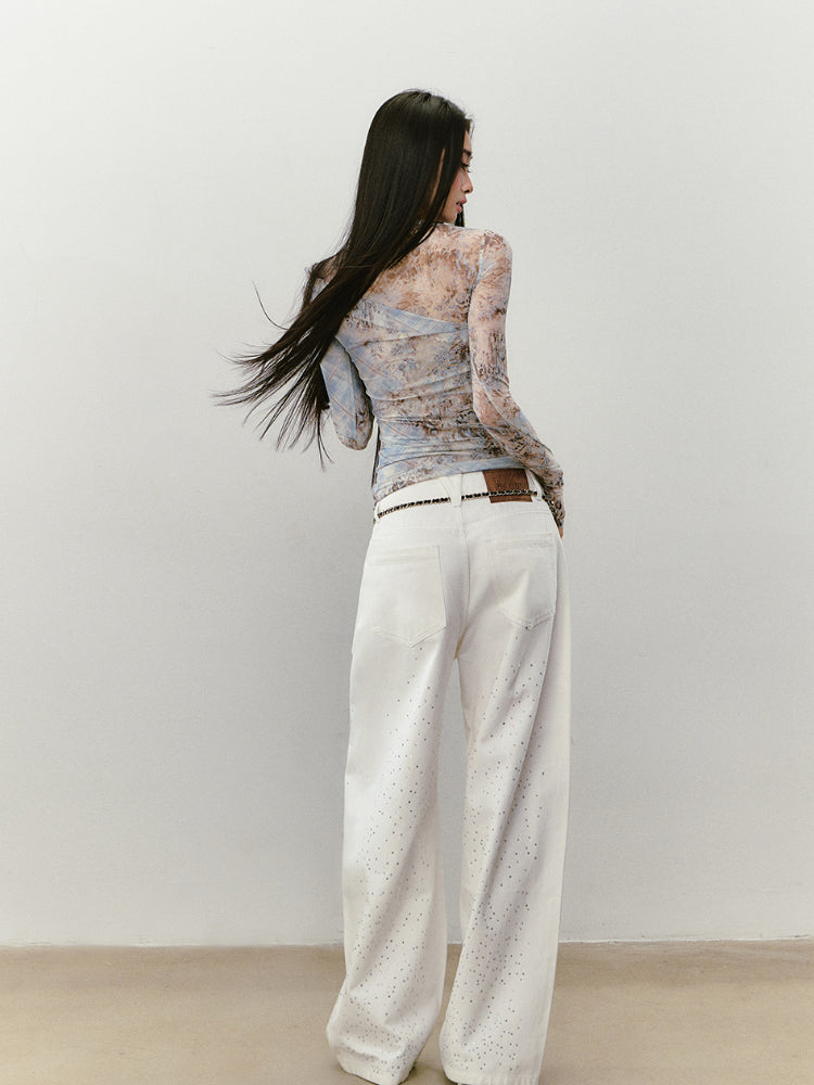 Printed Mesh Contrast-colored Long-sleeve T-shirt - CHINASQUAD