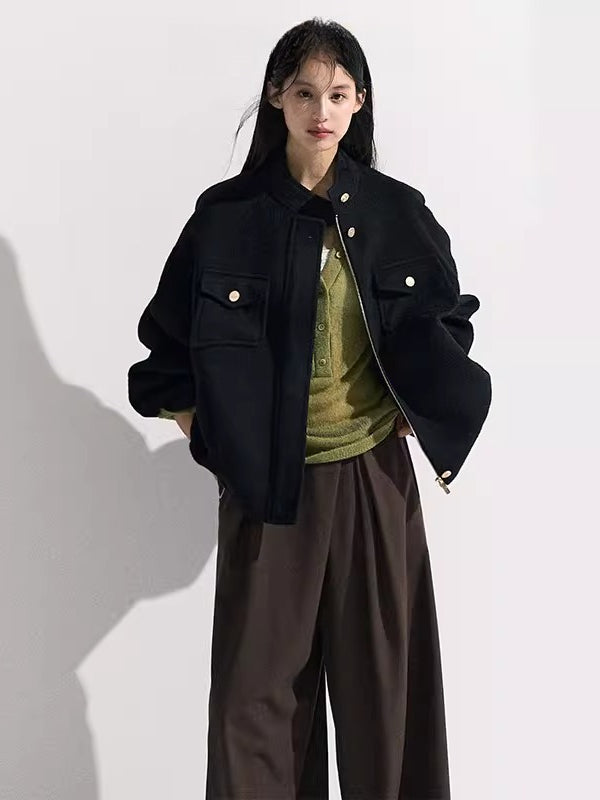 Wool-Blend Oversized Short Jacket