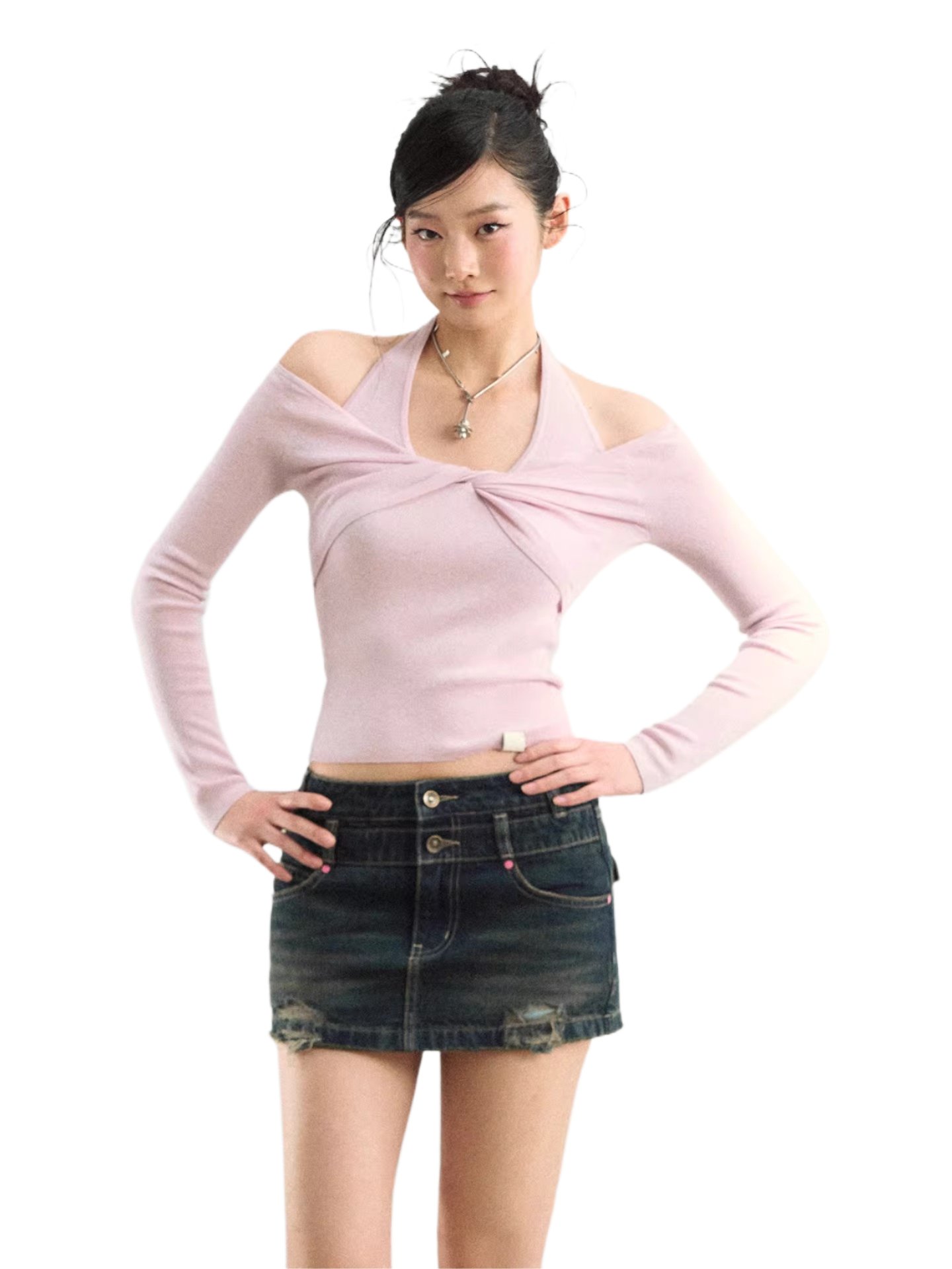 Off-Shoulder Halter Knit Top