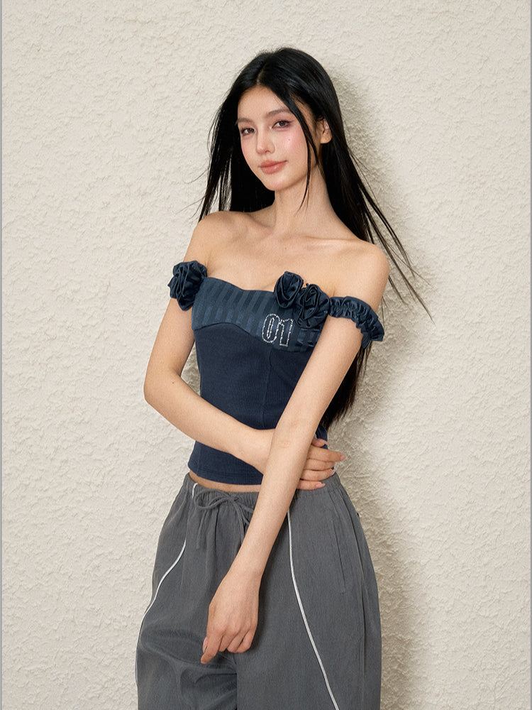 3D Floral Off-Shoulder Vest - CHINASQUAD