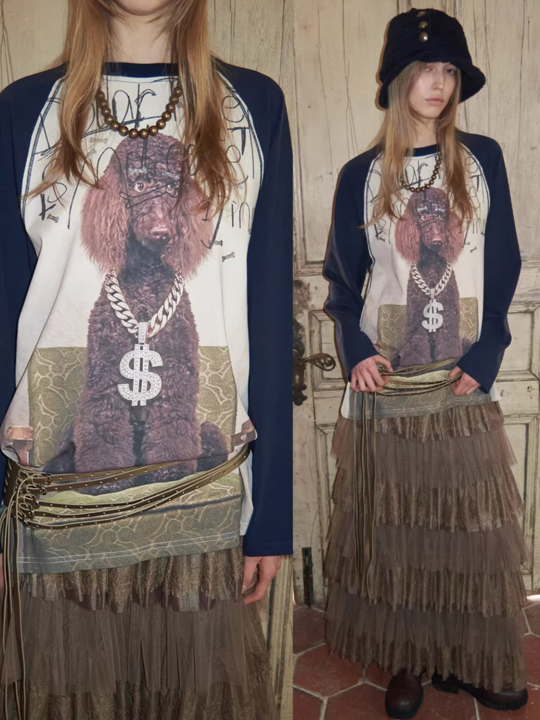 Vintage Tweed Ruched Bucket Hat