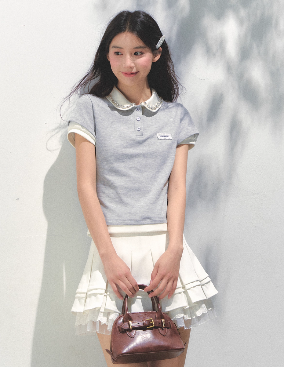 Pink Spliced Faux Two-piece T-shirt - CHINASQUAD