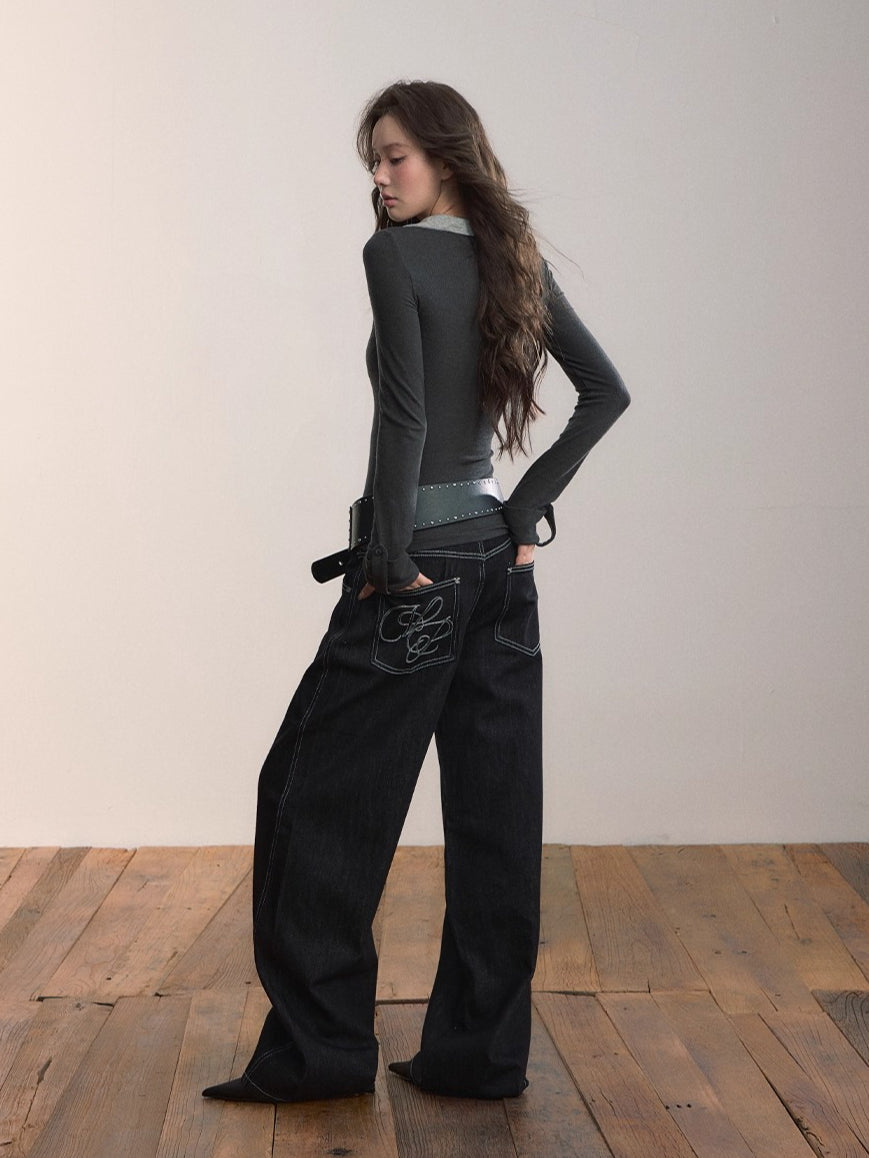 Denim Essence Relaxed Drawstring Pants - CHINASQUAD