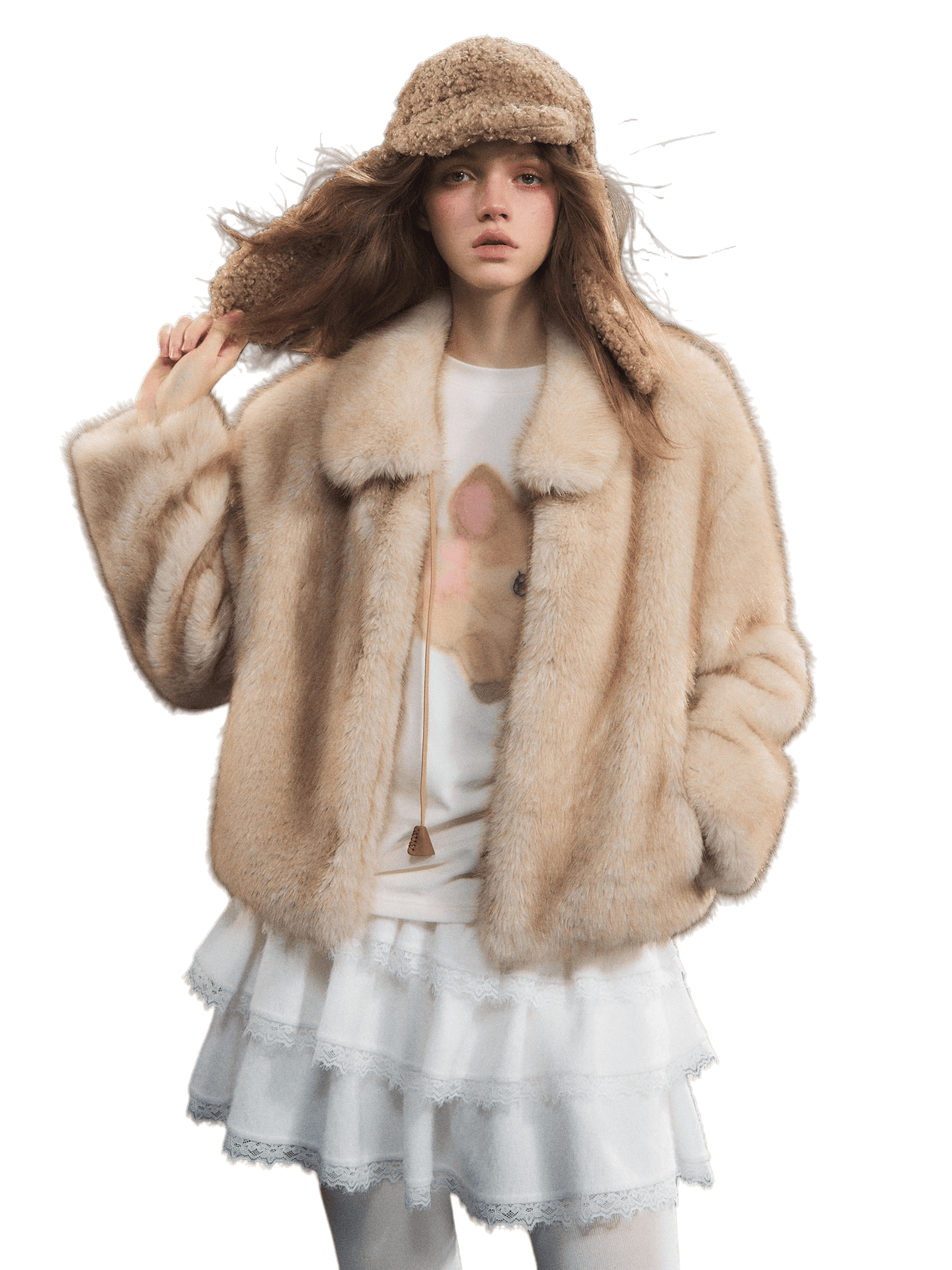 Tie-Waist Fuzzy Lapel Jacket