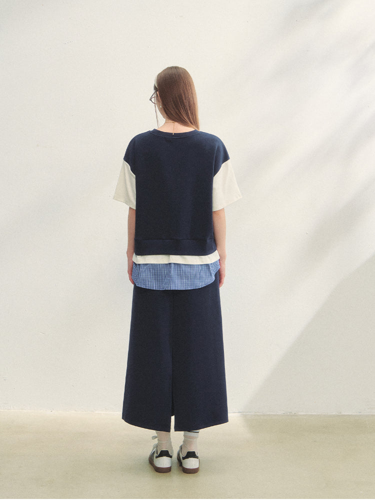 Fake 3-Piece Plaid Short-Sleeve T-shirt & Skirt Set - CHINASQUAD