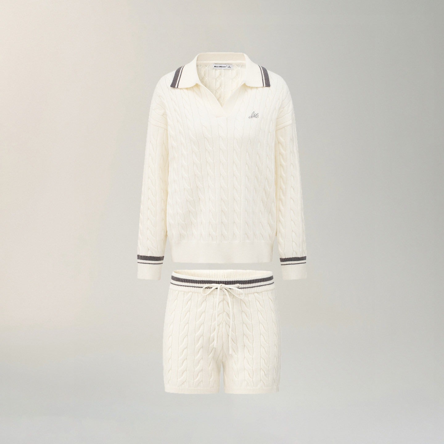 Color-Block Knit Top and Shorts Two-Piece Set