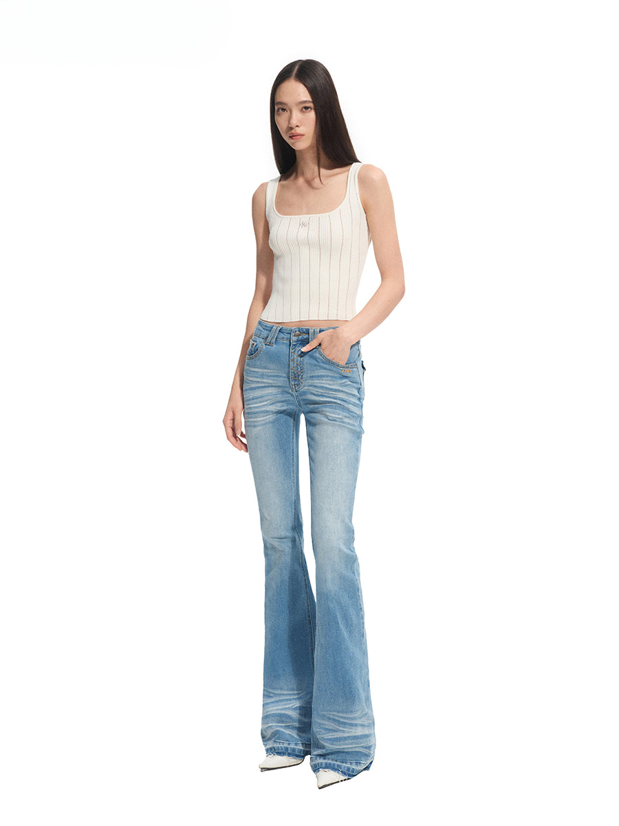 Washed Stretch Skinny Micro-flare Jeans - CHINASQUAD