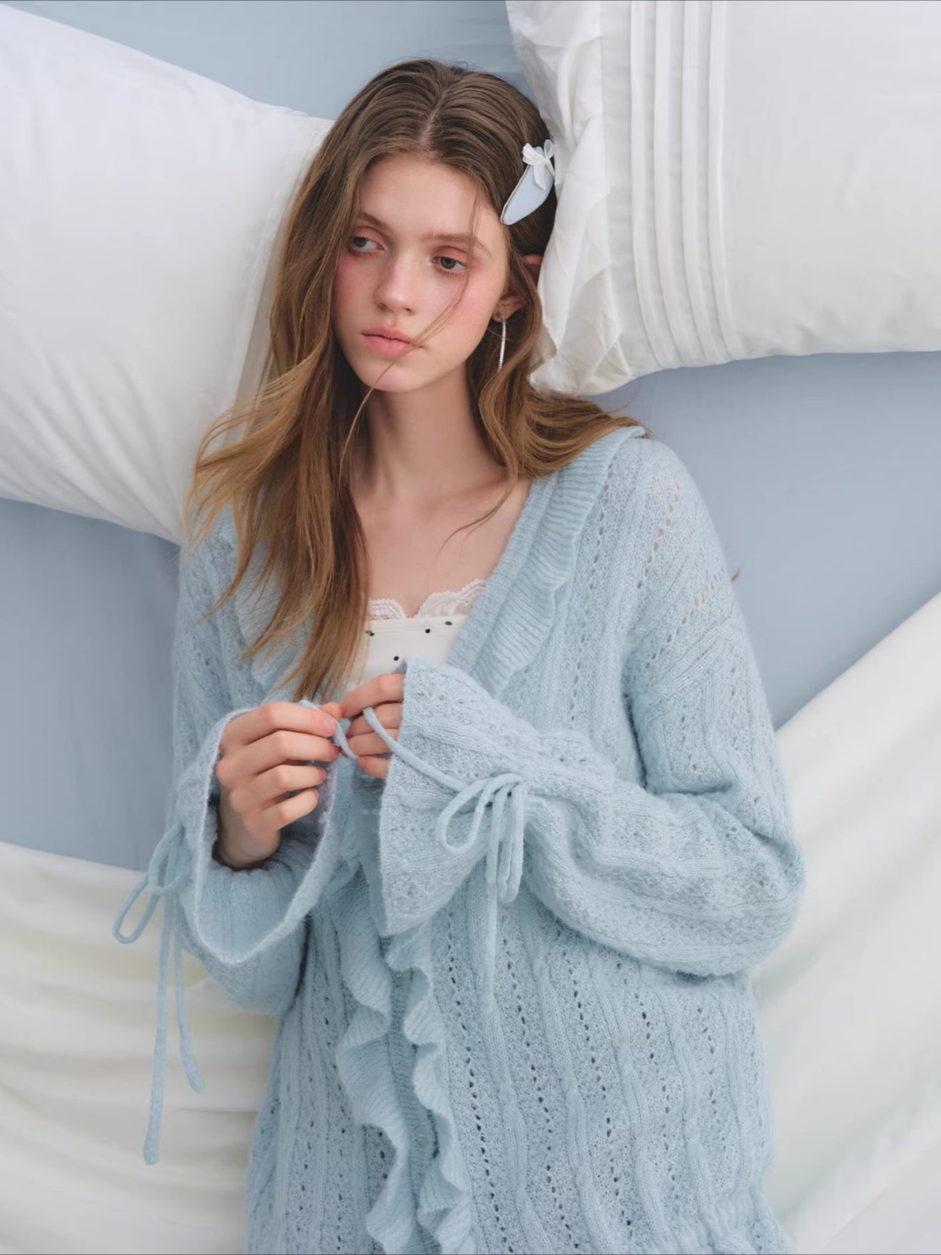 Wool Mohair Drawstring Waist Cardigan