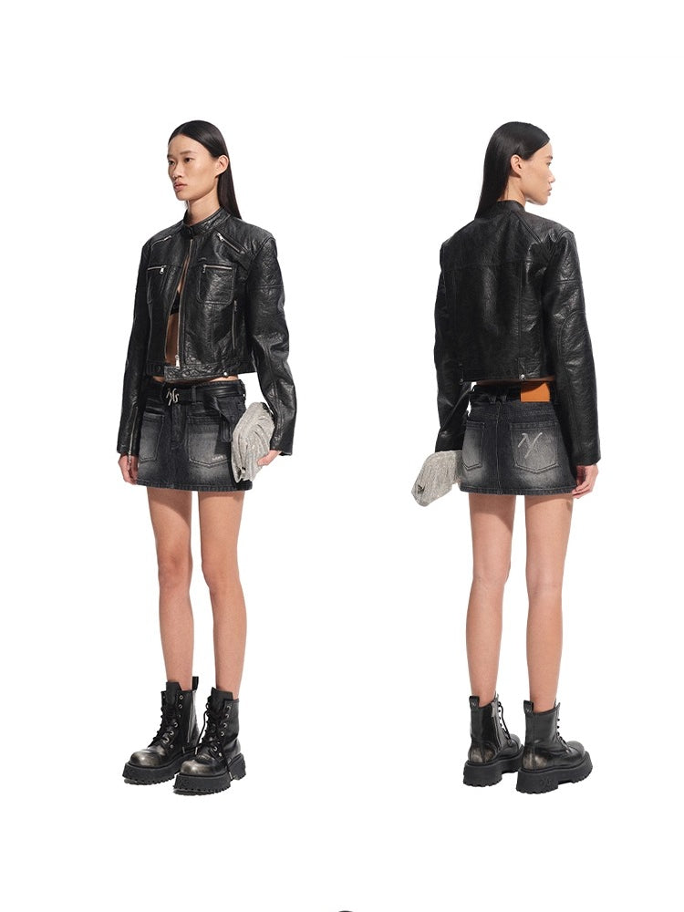 Matte Faux Suede Cropped Moto Jacket - CHINASQUAD