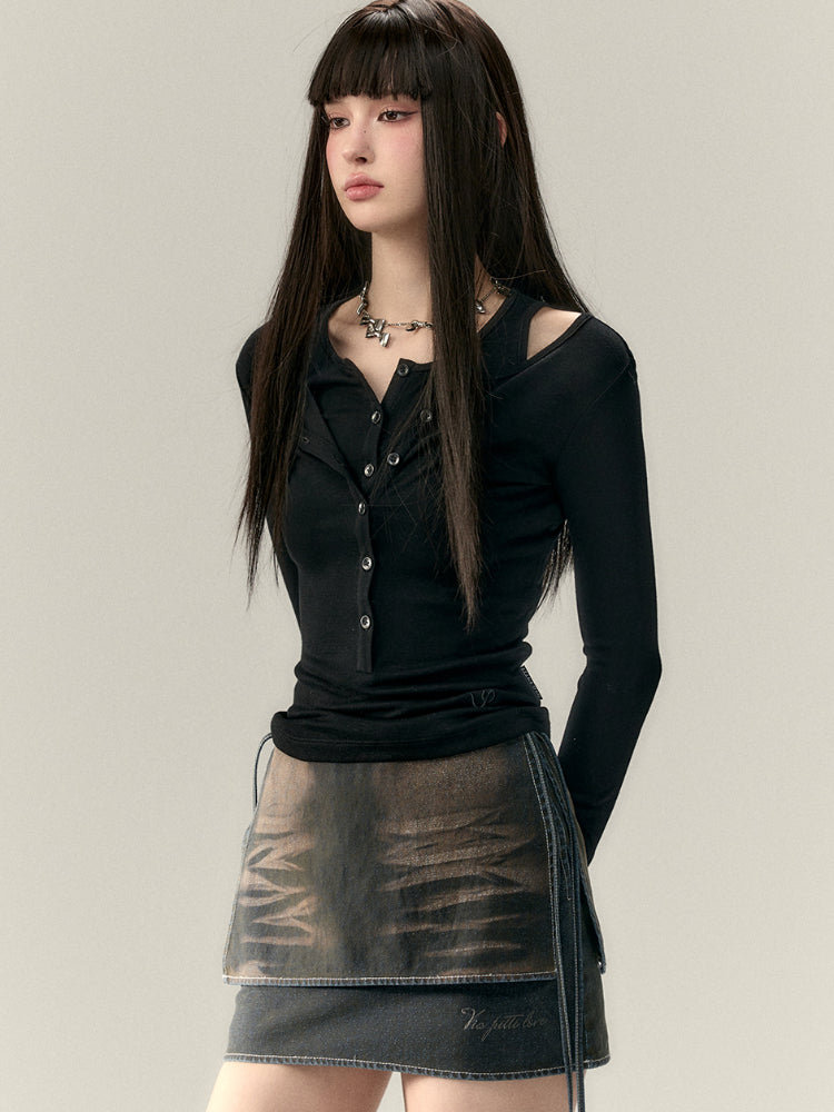 Two-Piece Style Convertible Long Sleeve Vest Top - CHINASQUAD