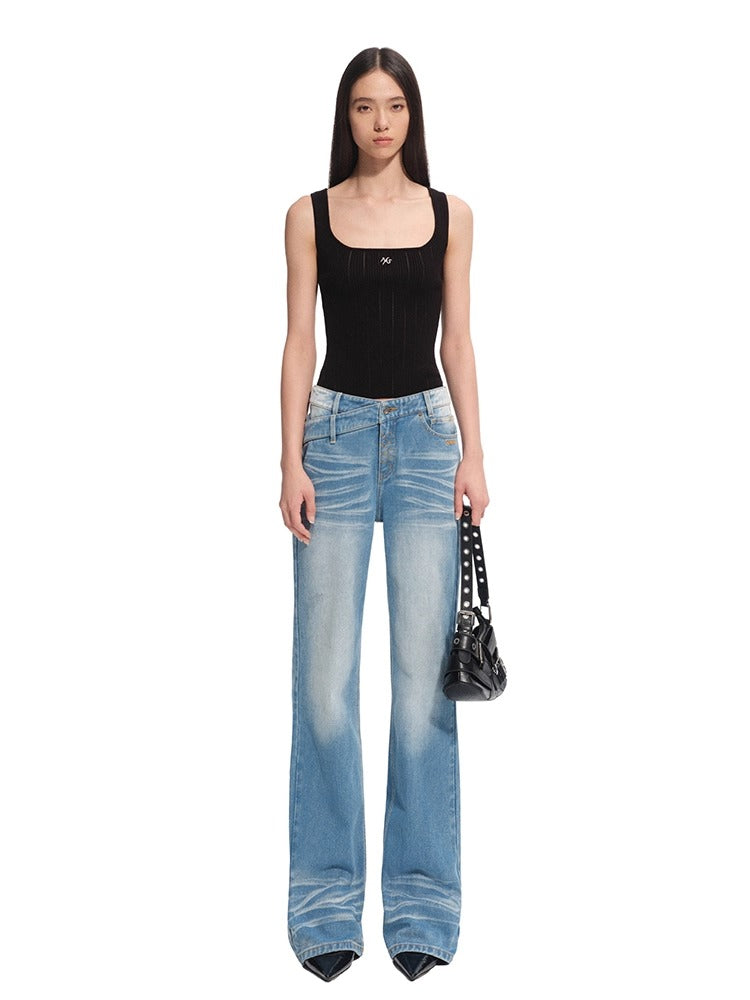 Hollow-out Square Neck Knit Tank Top - CHINASQUAD