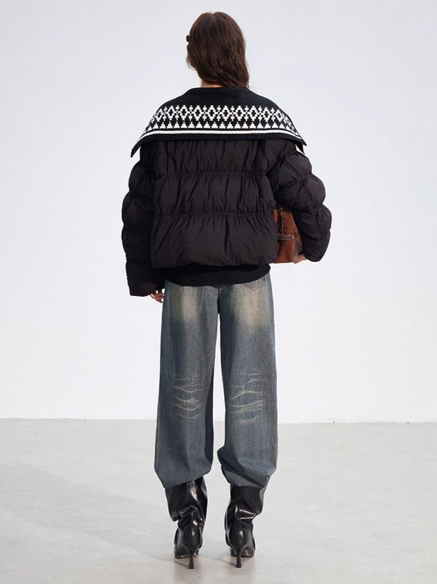 Contrast Panel Sailor Collar Down Jacket