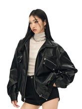 Black & White Vintage Silhouette Collar Moto Jacket - CHINASQUAD