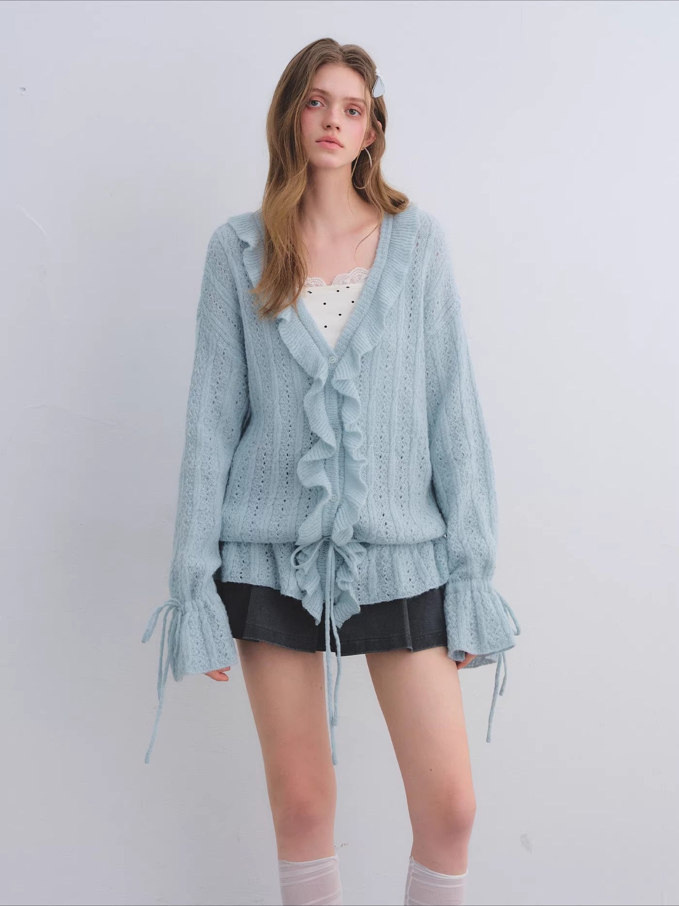 Wool Mohair Drawstring Waist Cardigan