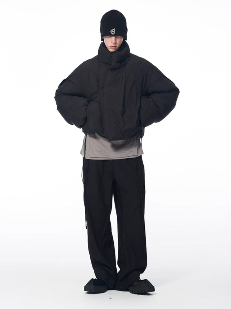 B7 Pleated Logo Printed Cropped Puffer Jacket - CHINASQUAD