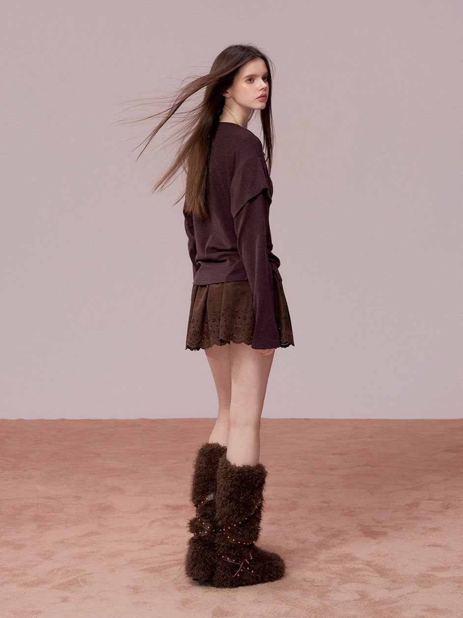 Embroidered Tie-Detail Long-Sleeve T-Shirt