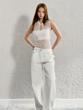 Beige & Purple Hollow-out Disk-button Knitted Vest - CHINASQUAD