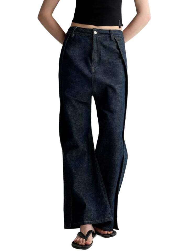 Structured Low Rise Drop-Crotch Flared Jeans - CHINASQUAD