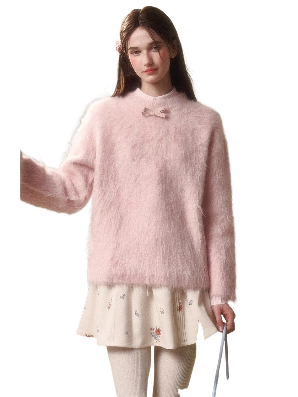 Little Lamb Alpaca-Cashmere Long Plush Crewneck