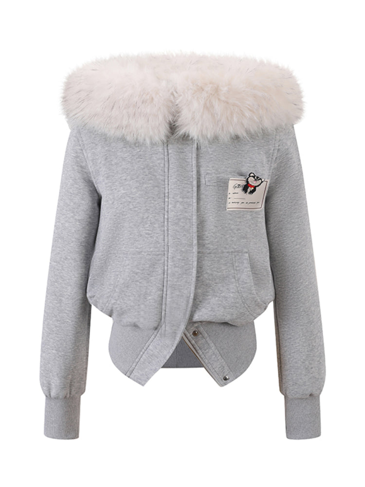 Faux Fur Lined Zipper Fur Collar Jacket - CHINASQUAD