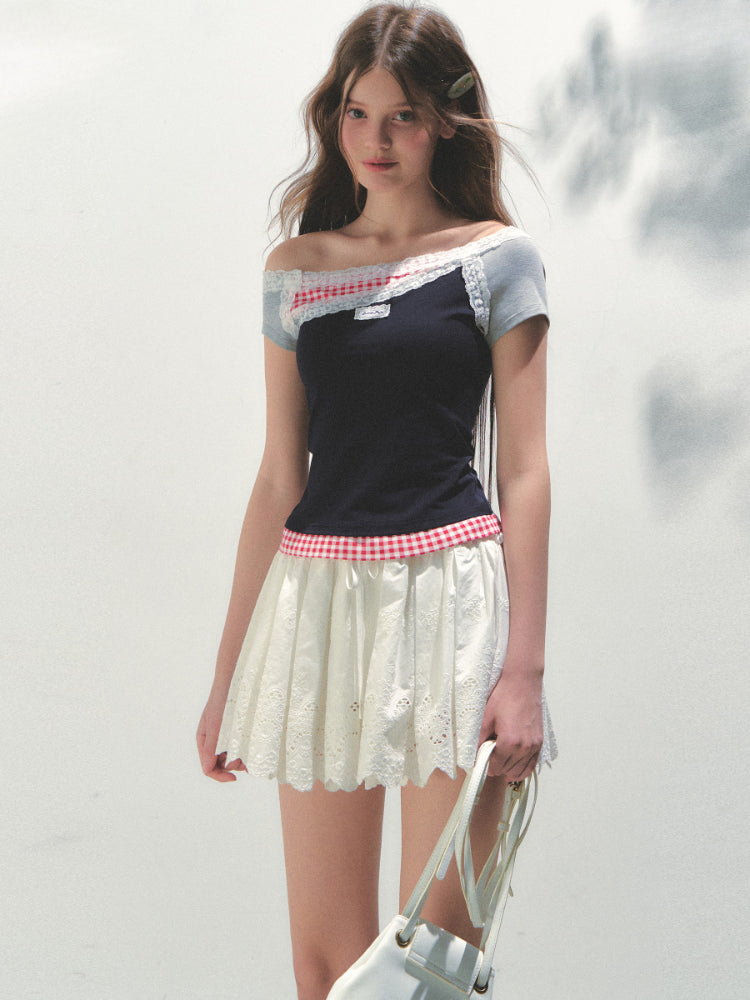 Off-shoulder Fake Three-piece Asymmetric Shoulder T - shirt - CHINASQUAD
