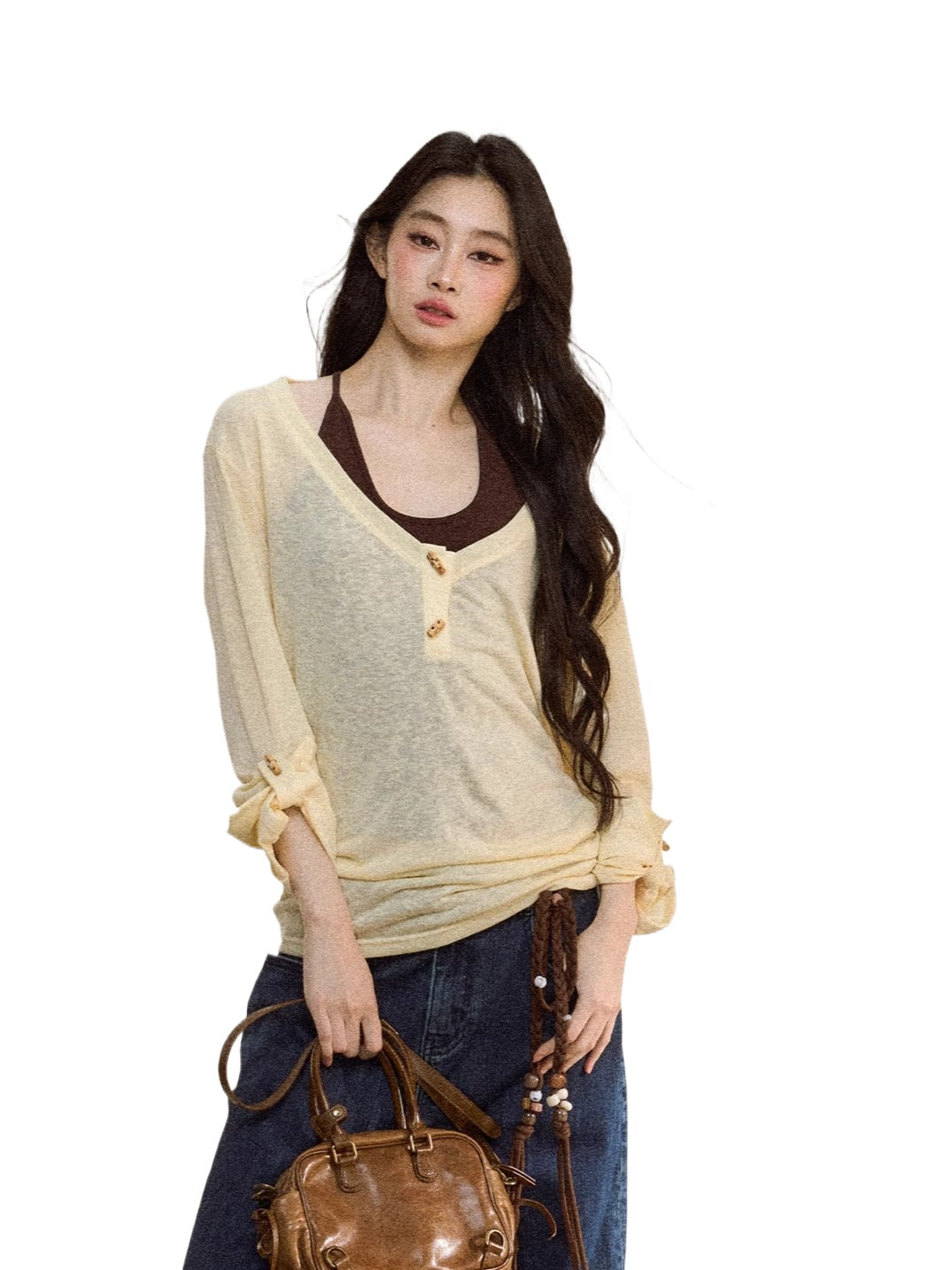Textured Silk-Blend V-Neck Pullover & Tank Top Set - CHINASQUAD