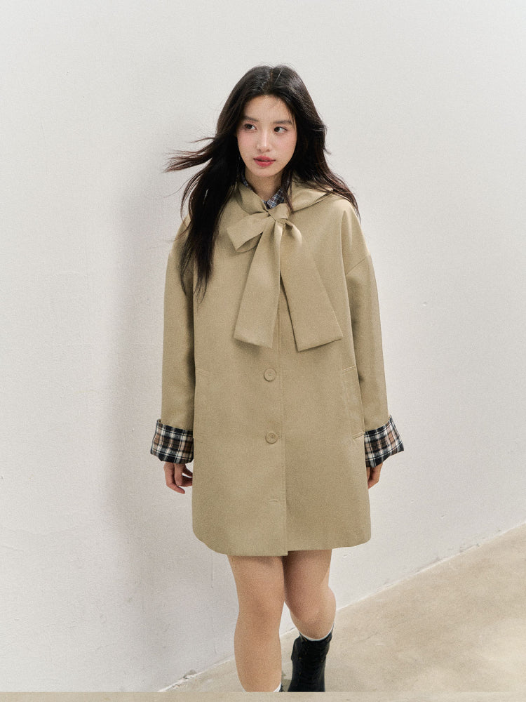Khaki Bow Trench Coat - CHINASQUAD