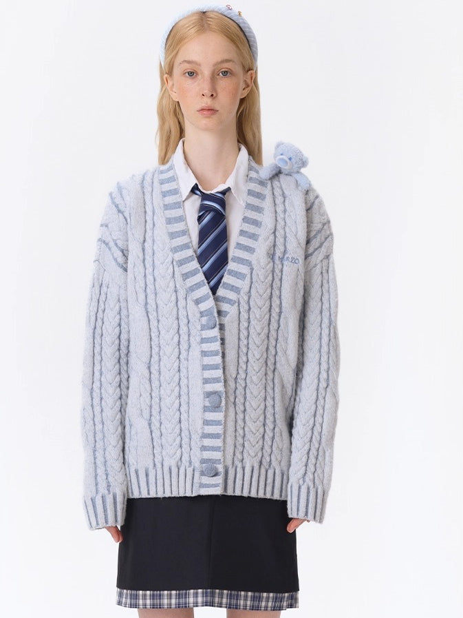 Twist-Knit Unisex V-Neck Cardigan