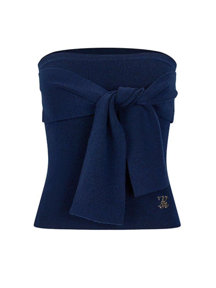 Gray & Navy Blue Tie-Knitted Top - CHINASQUAD