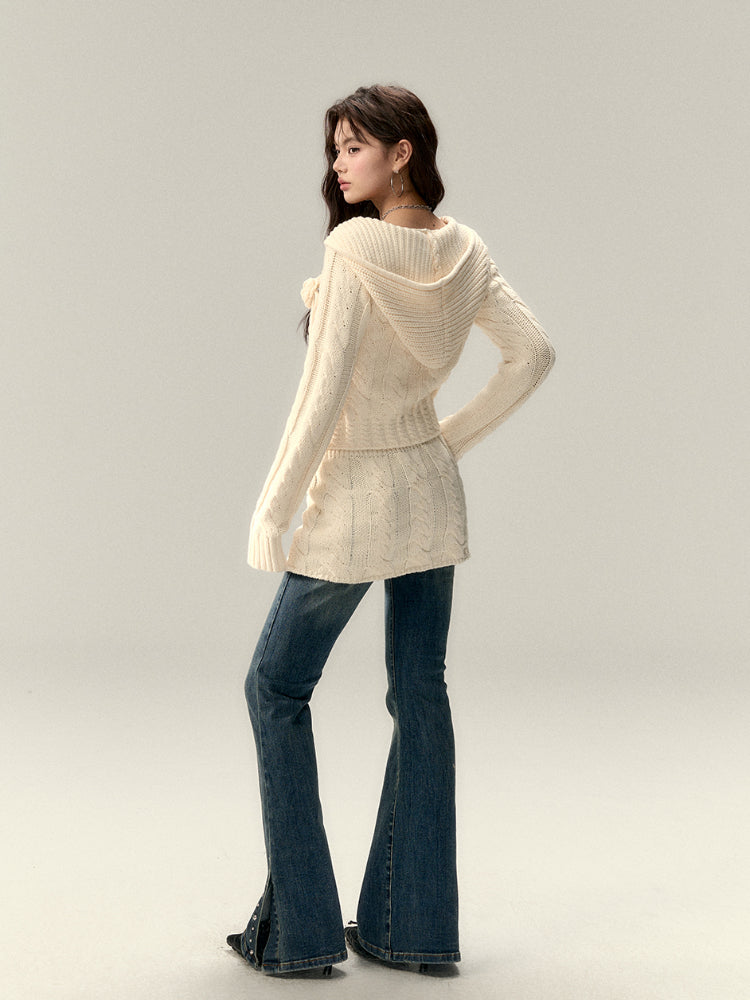 Black & Apricot Buttoned Knit Skirt - CHINASQUAD