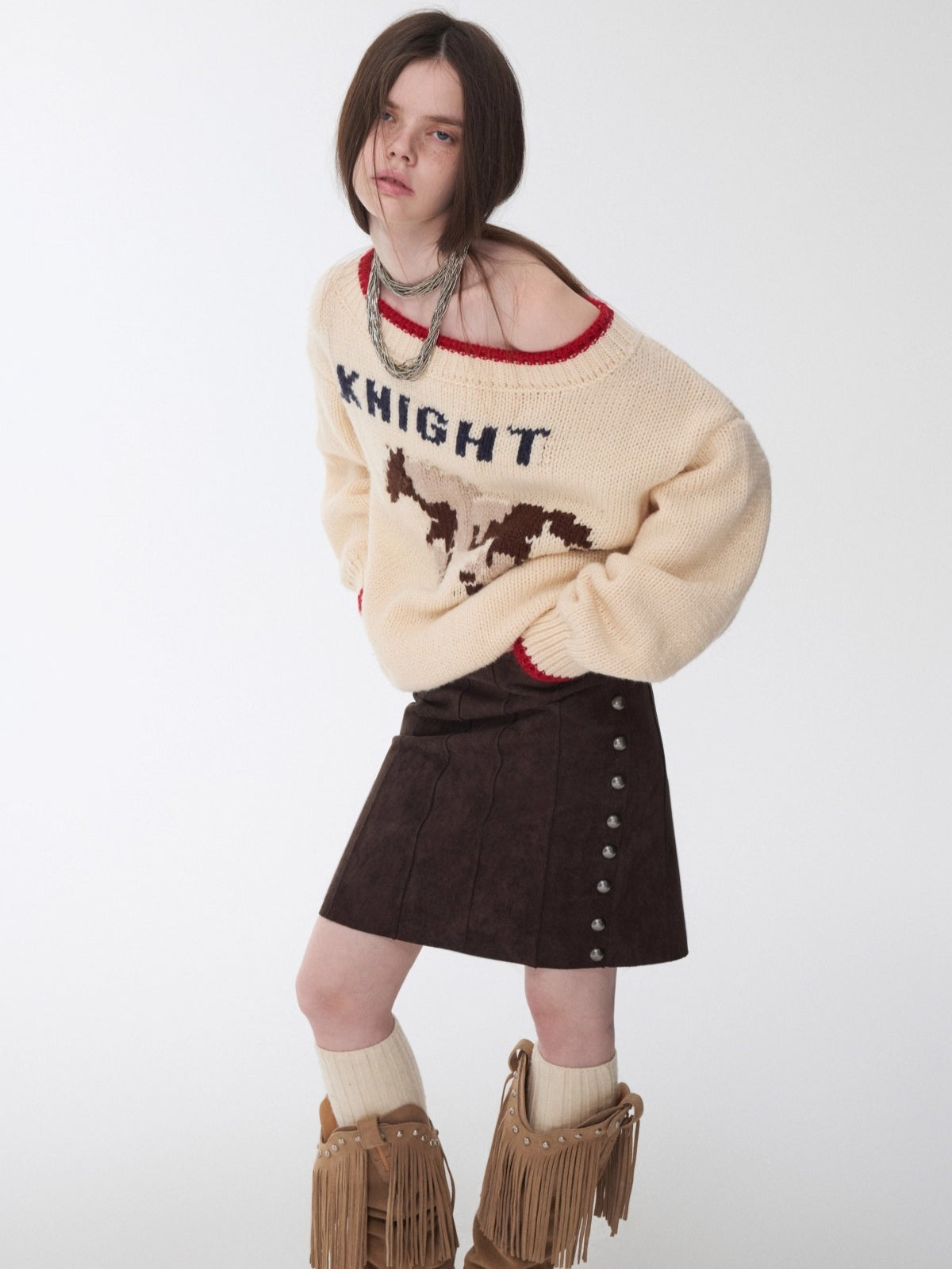 Fair Isle Icelandic Off-Shoulder Chunky Knit Sweater