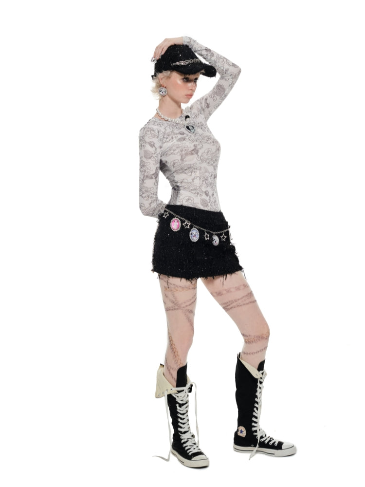 Black & White Full-Print Mesh Top - CHINASQUAD