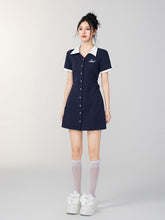 Color-Blocked Button-Up Waist Cinching Polo Dress - CHINASQUAD