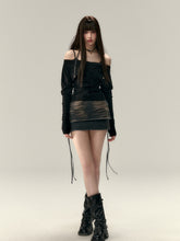 (Final Sale) Faux Two-Piece Tie Waist Denim Skirt - CHINASQUAD