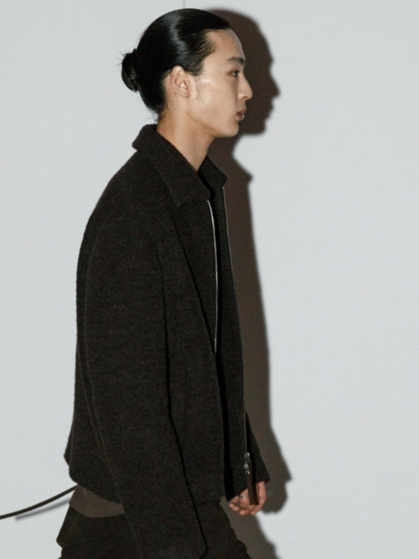 Black & Red-Brown Wool Collar Jacket - CHINASQUAD